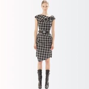 Michael Kors Collection $1990 SKIN-TIGHT Stretch Wool Runway Plaid Dress 6-8